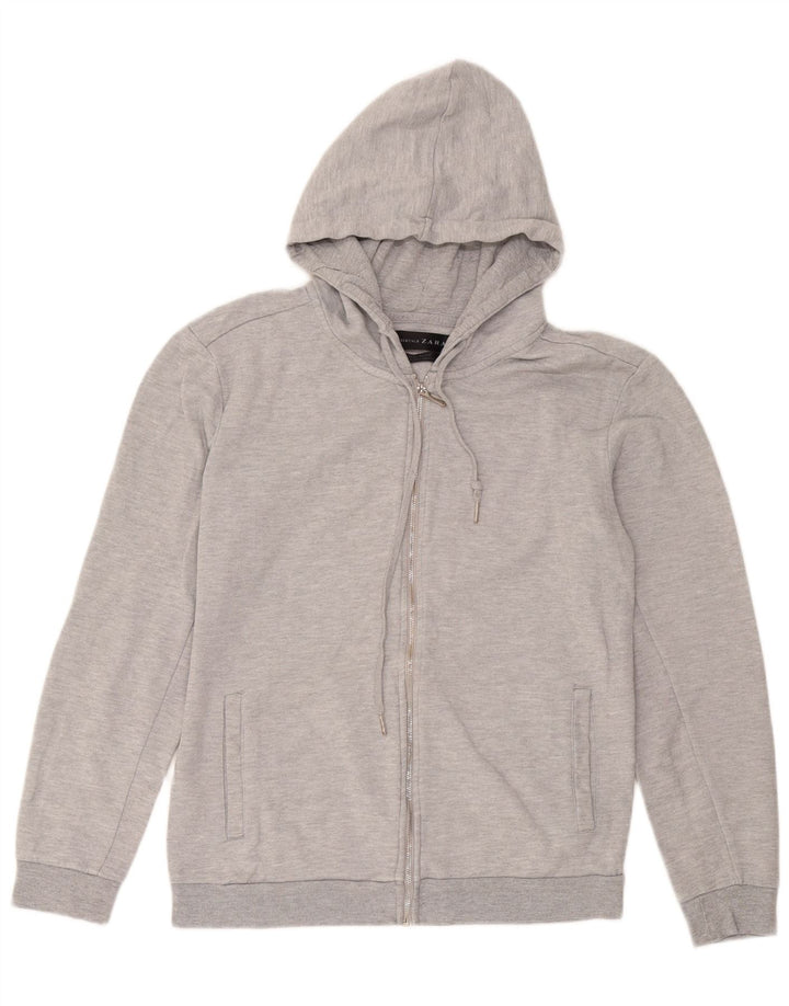 Zara Damen Zip Hoodie Pullover UK 12 Mittelgraue Baumwolle