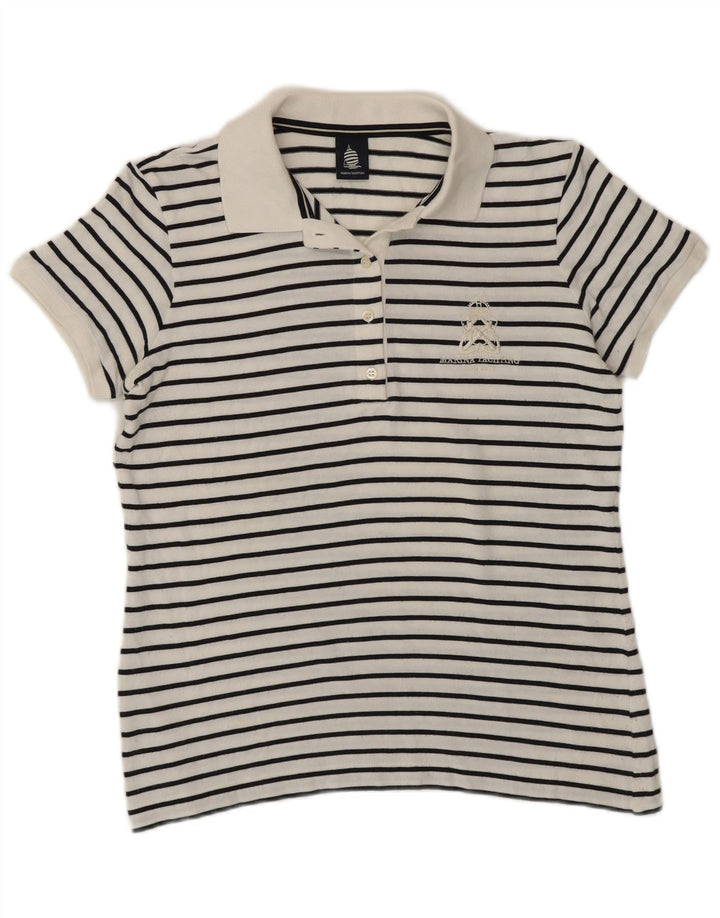 Marina Yachting Damen-Poloshirt UK 16, groß, weiß gestreift, nautisch
