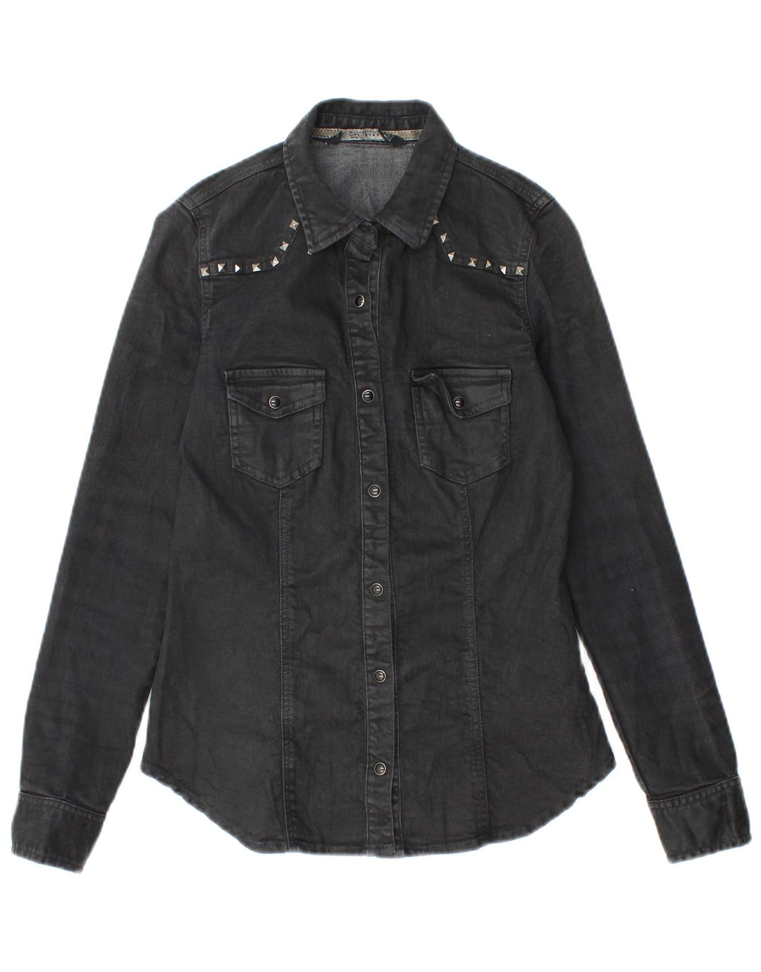 Zara Damen Jeanshemd UK 10 Small Schwarz Baumwolle