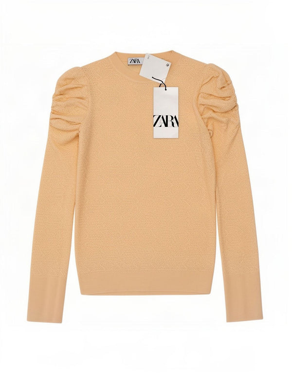 Zara Damen Top Langarm UK 12 Mittelbeige Viskose