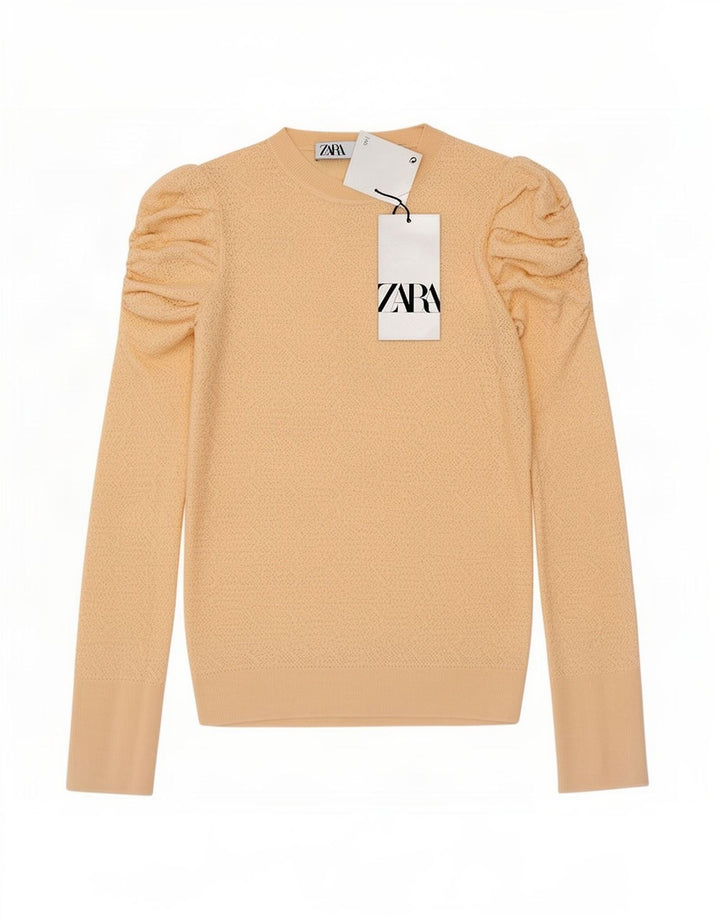 Zara Damen Top Langarm UK 12 Mittelbeige Viskose