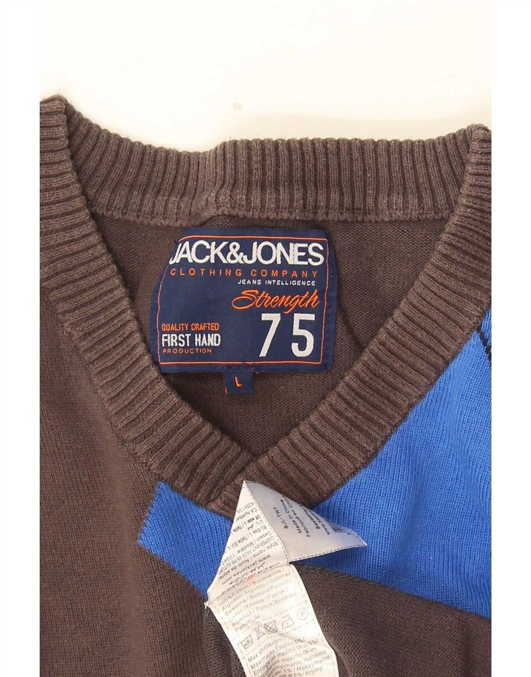 Jack & Jones Herren-Pullover mit V-Ausschnitt, groß, graue Argyle-/Diamant-Baumwolle