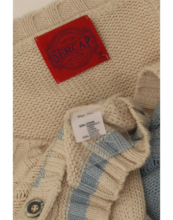 Sercap Herren-Cardigan-Pullover XL Beige Colourblock-Baumwolle
