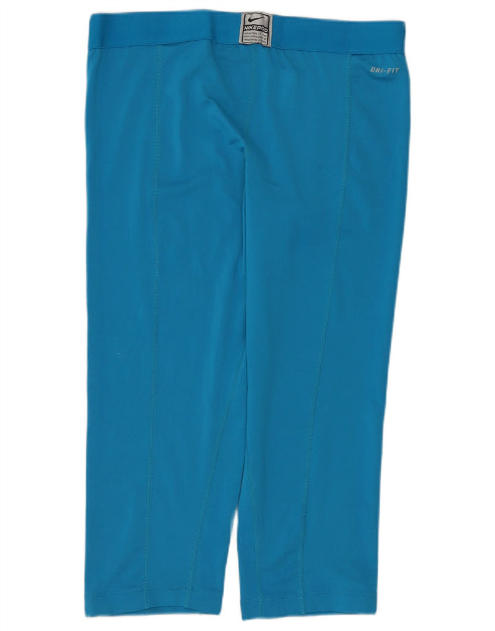 NIKE Womens Dri Fit Capri Leggings UK 14 Large Blau Polyester