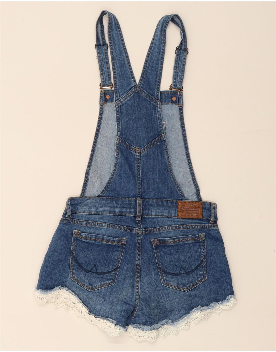 SUPERDRY Damen Latzhose Jeansshorts XS W25 Blaue Baumwolle