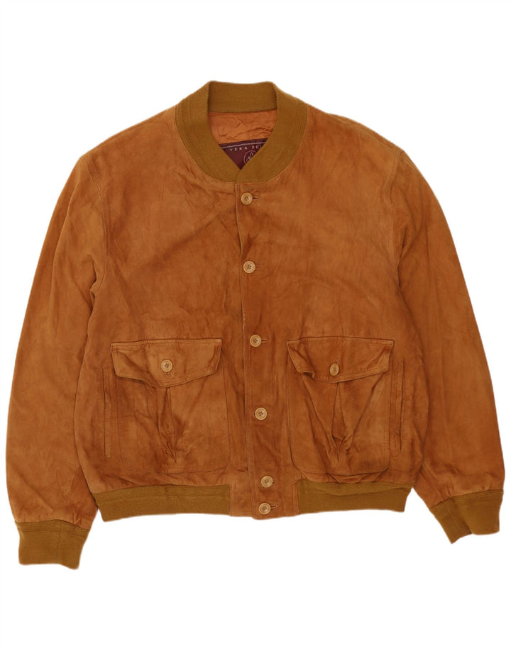 Vintage Herren Wildleder Bomberjacke IT 54 2XL Beige Leder