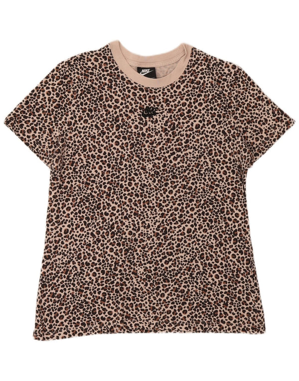 Nike Damen Grafik-T-Shirt-Oberteil UK 14 Große beige Baumwolle mit Animal-Print