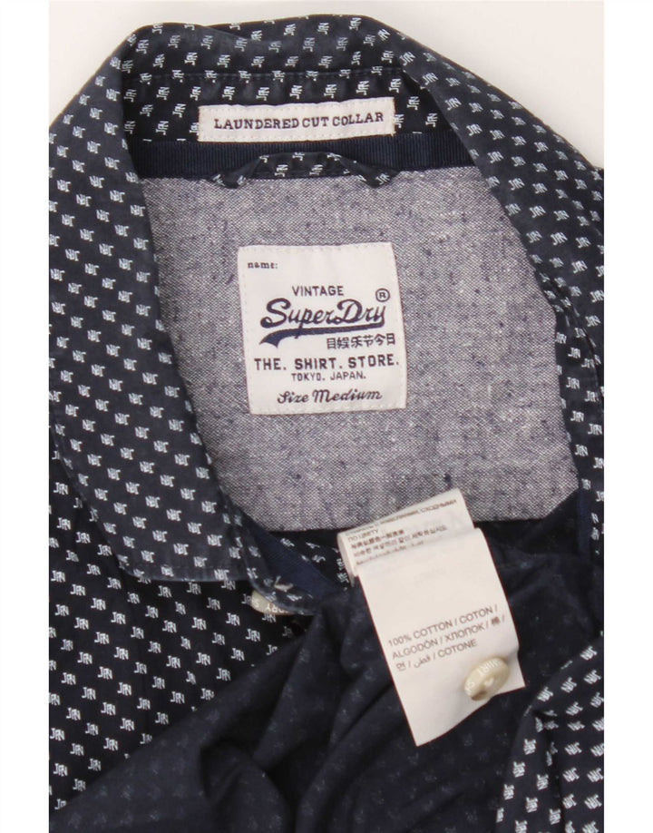 Superdry Herren-Kurzarmhemd aus mittelblauer, geometrischer Baumwolle