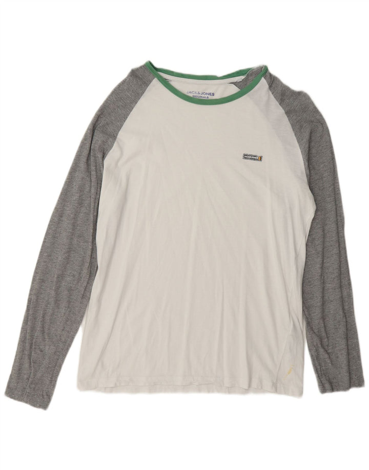 Jack & Jones Herren-Oberteil mit normaler Passform, langärmlig, groß, Weiß, Farbblock