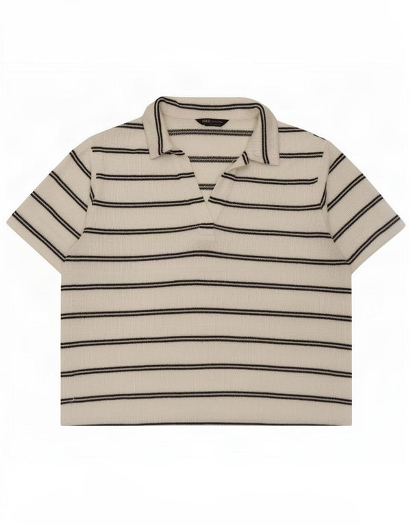 Marks & Spencer Damen-Poloshirt UK 14, groß, weiß gestreift, Polyester