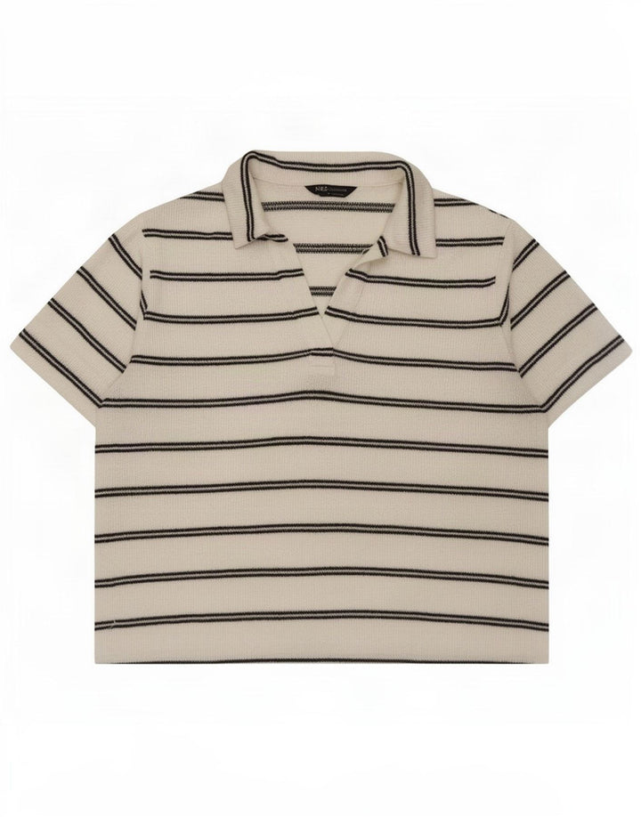 Marks & Spencer Damen-Poloshirt UK 14, groß, weiß gestreift, Polyester