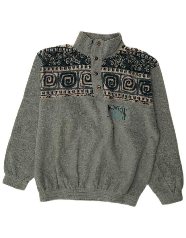 Gymnasium Herren-Fleecepullover mit Knopfkragen, mittelgrün, geometrisch, Polyester
