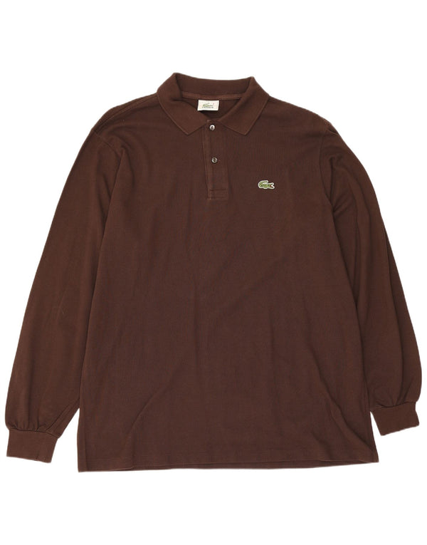 Lacoste Herren-Langarm-Poloshirt, Größe 5, groß, braune Baumwolle