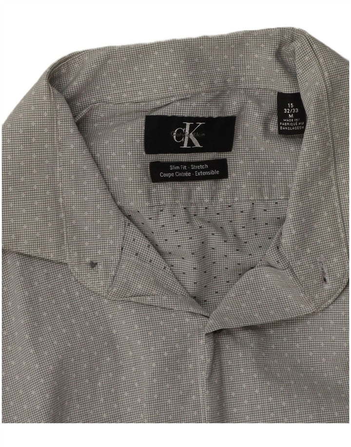 CALVIN KLEIN Herren Slim Fit Hemd Größe 15 Mittelgrau gefleckte Baumwolle