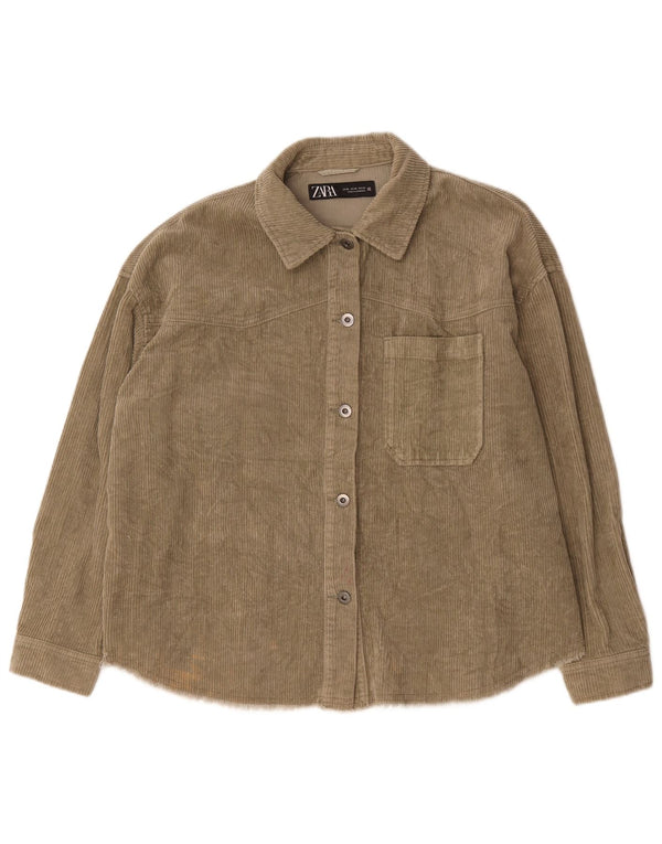 Zara Womens Oversized Corduroy Shirt UK 18 XL Khaki Cotton