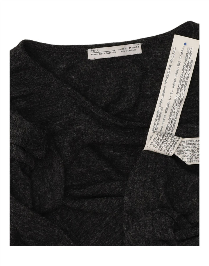 Zara Damen T-Shirt Top UK 12 Mittelgrau geflecktes Polyester