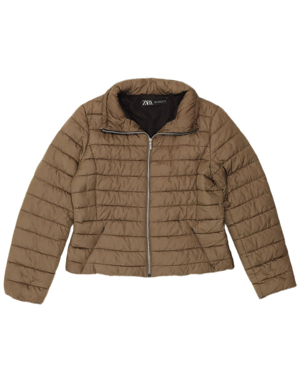 Zara Damen Crop Wattierte Jacke UK 20 2XL Khaki Polyester