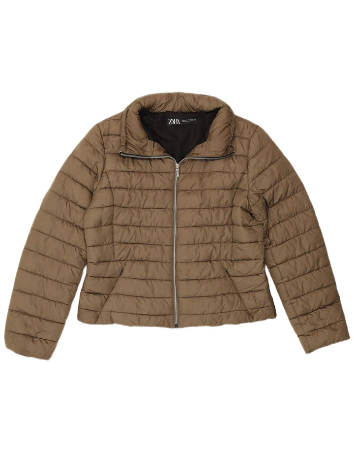 Zara Damen Crop Wattierte Jacke UK 20 2XL Khaki Polyester