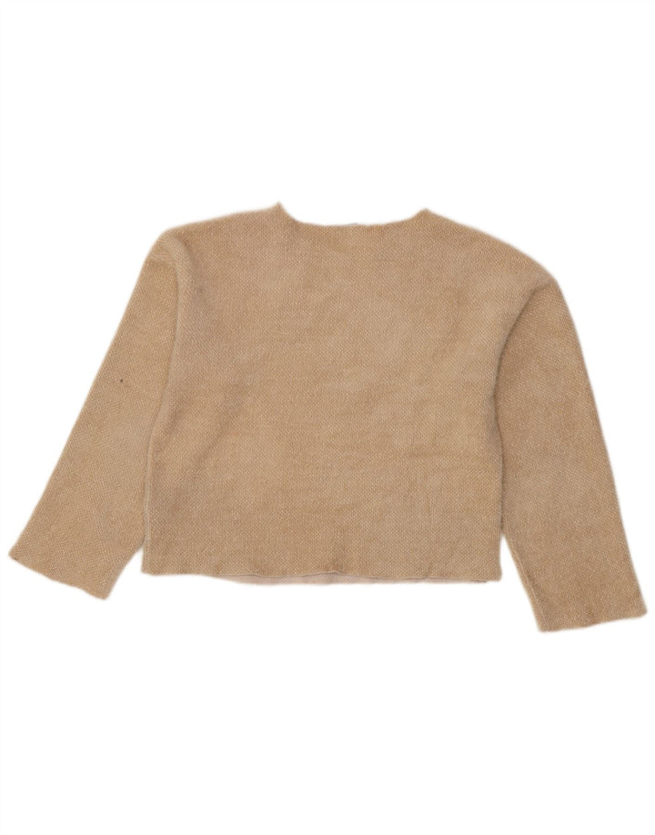 Zara Damen Crop Top Langarm UK 10 Small Beige Polyester