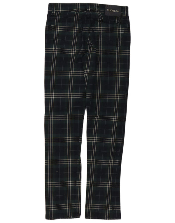 SIVIGLIA Mens Straight Casual Trousers W31 L34 Green Check Cotton