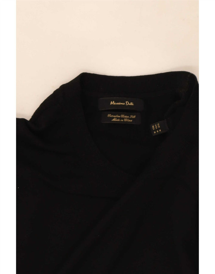 Massimo Dutti Herren-Pullover, kurzärmelig, Rundhalsausschnitt, Mittelschwarz