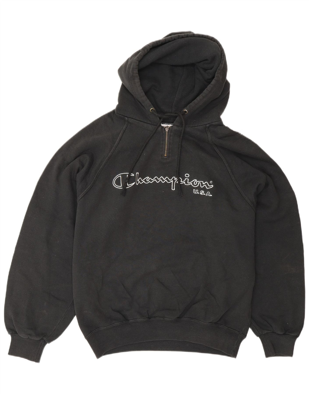 CHAMPION Herren-Kapuzenpullover mit grafischem Reißverschluss, mittlerer schwarzer Baumwolle