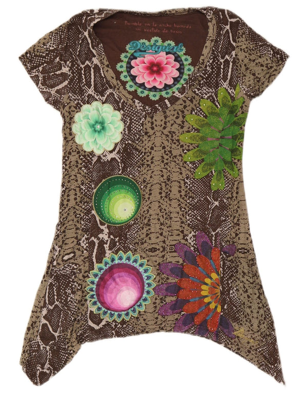 Desigual Womens Graphic Asymmetric Tunic Top UK 10 Kleines braunes Tiermuster