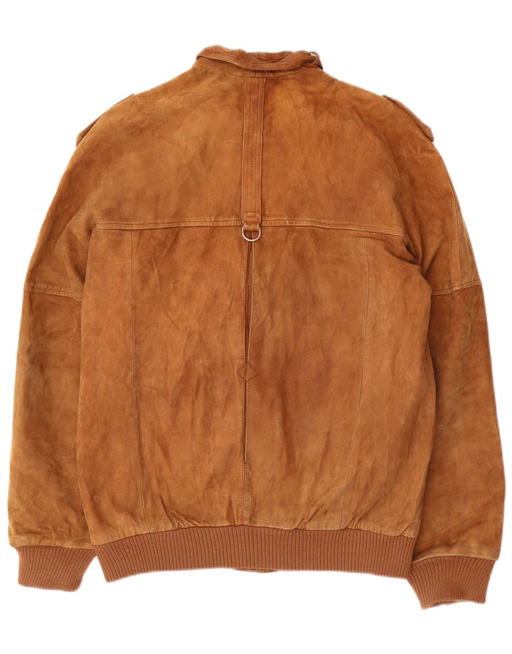 VINTAGE Mens Military Suede Bomber Jacket IT 48 Medium Brown