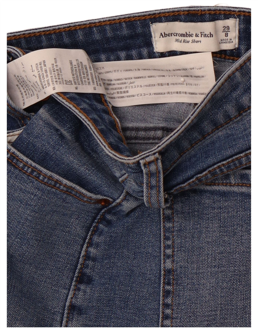 ABERCROMBIE & FITCH Damen-Jeansshorts mit mittelhohem Bund, US 8, Mittel W29, Blau