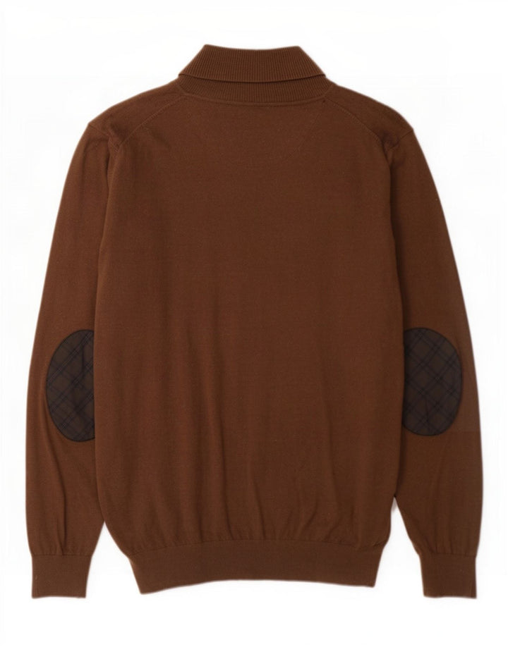 Massimo Dutti Herren-Pullover mit Schalkragen, XL, braune Baumwolle