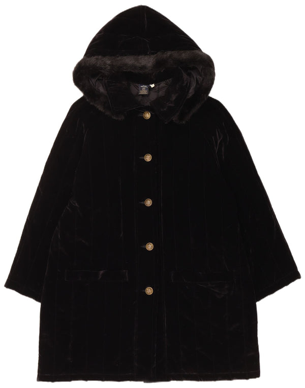 Club Voltaire Damen-Mantel mit Kapuze, Samt, gepolstert, UK 18, XL, Schwarz, Baumwolle