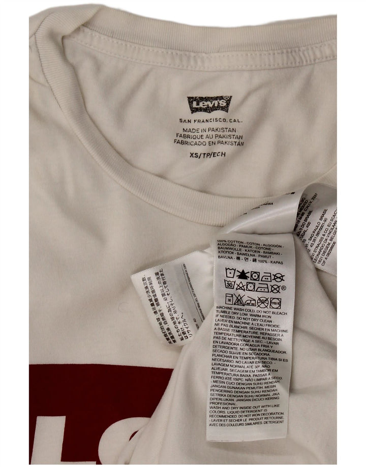 LEVI'S Damen Grafik-T-Shirt-Oberteil UK 6 XS Weiße Baumwolle