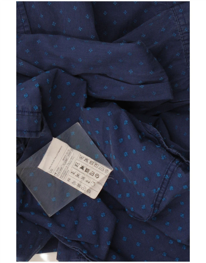 BENETTON Herren-Hemd, groß, marineblau gepunktete Baumwolle