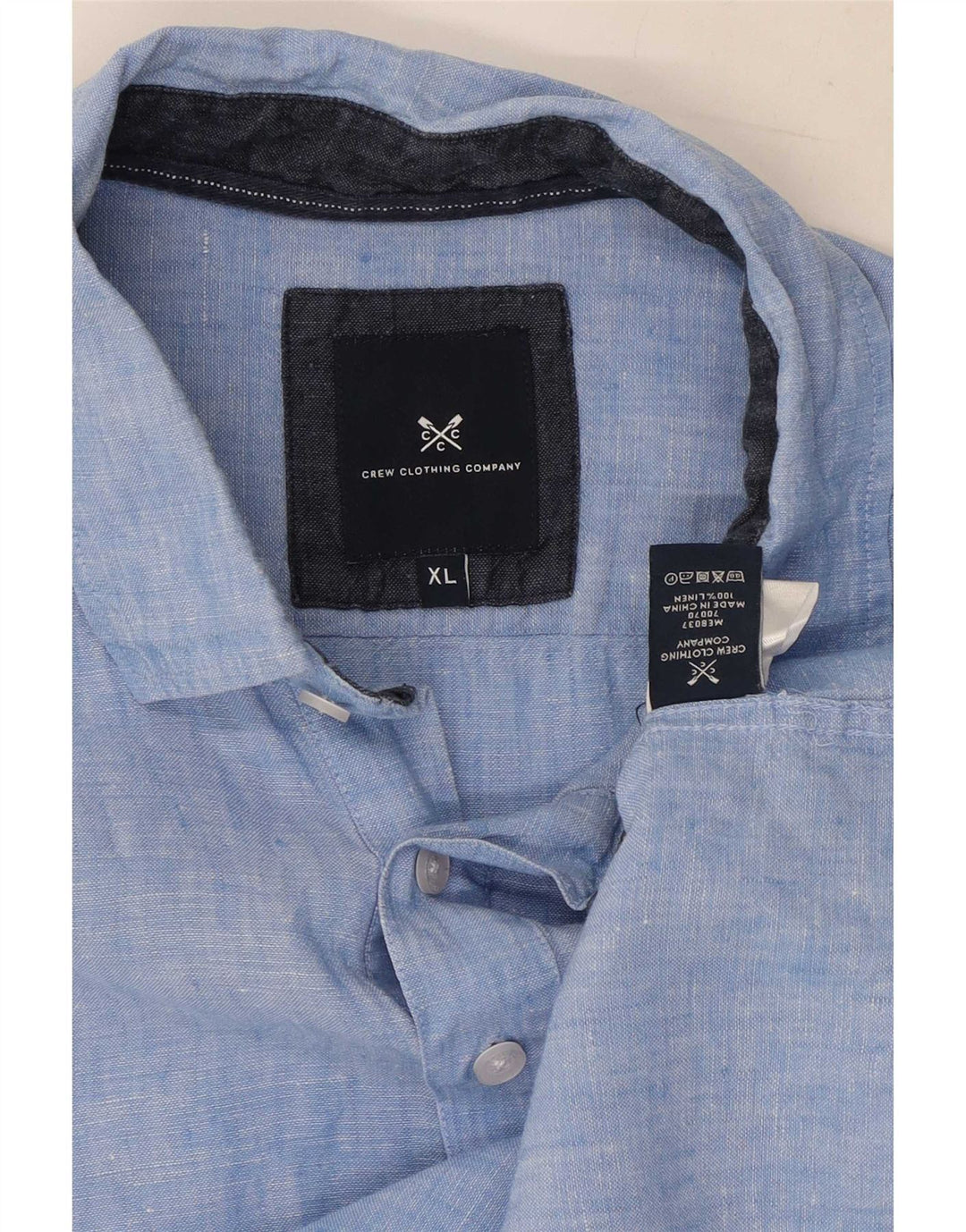 Crew Clothing Herren Kurzarm-Pulloverhemd XL, blaues Leinen