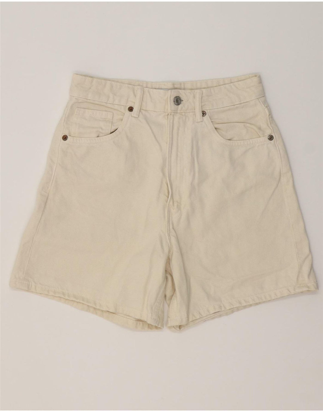 Zara Damen Jeansshorts EU 38 Small W28 Off White Cotton