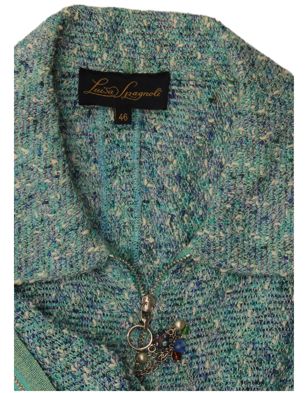 Luisa Spagnoli Damen Blazerjacke mit durchgehendem Reißverschluss IT 46 Large Blau meliert