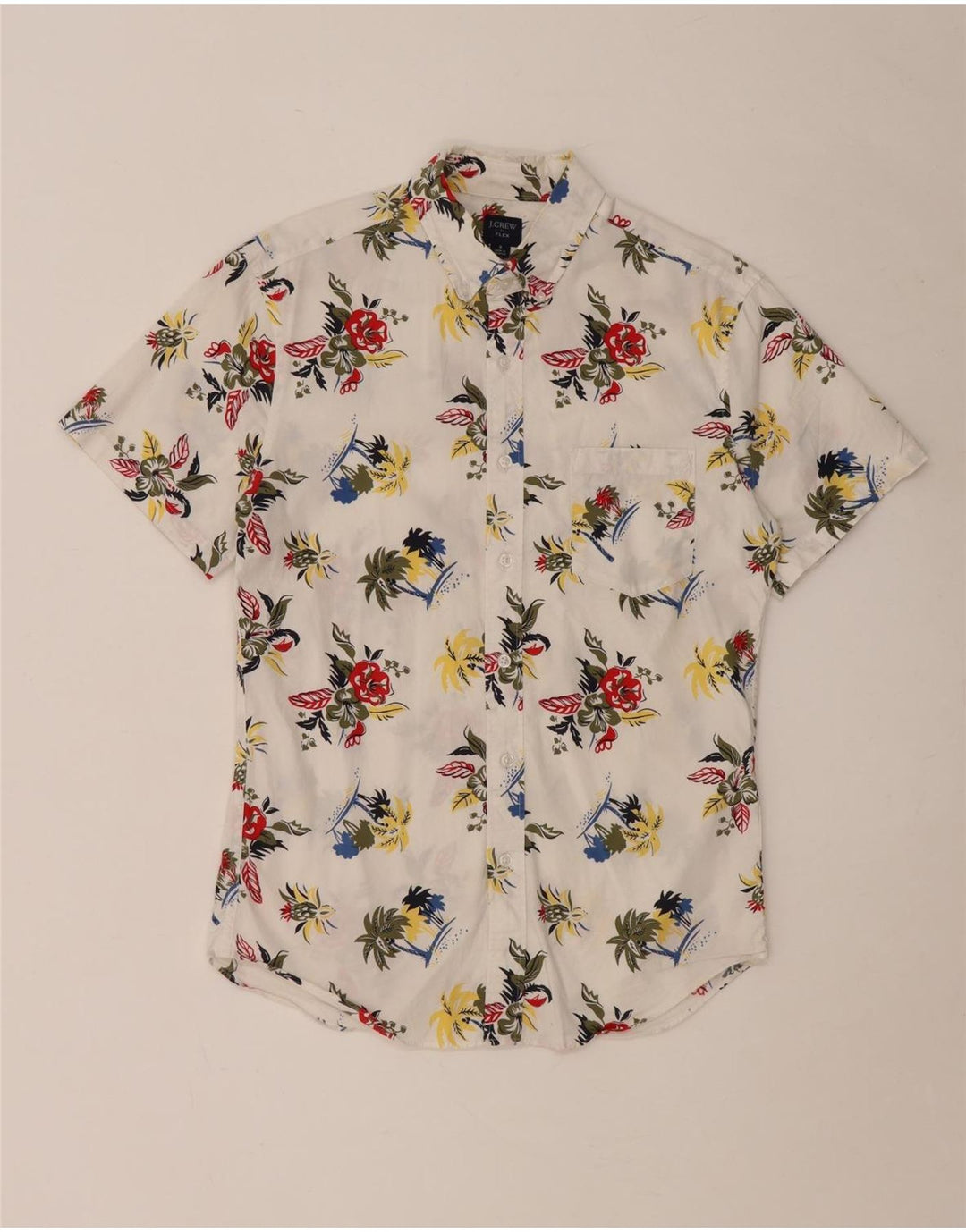 J. CREW Herren-Flex-Kurzarmhemd, klein, weiße Baumwolle mit Blumenmuster