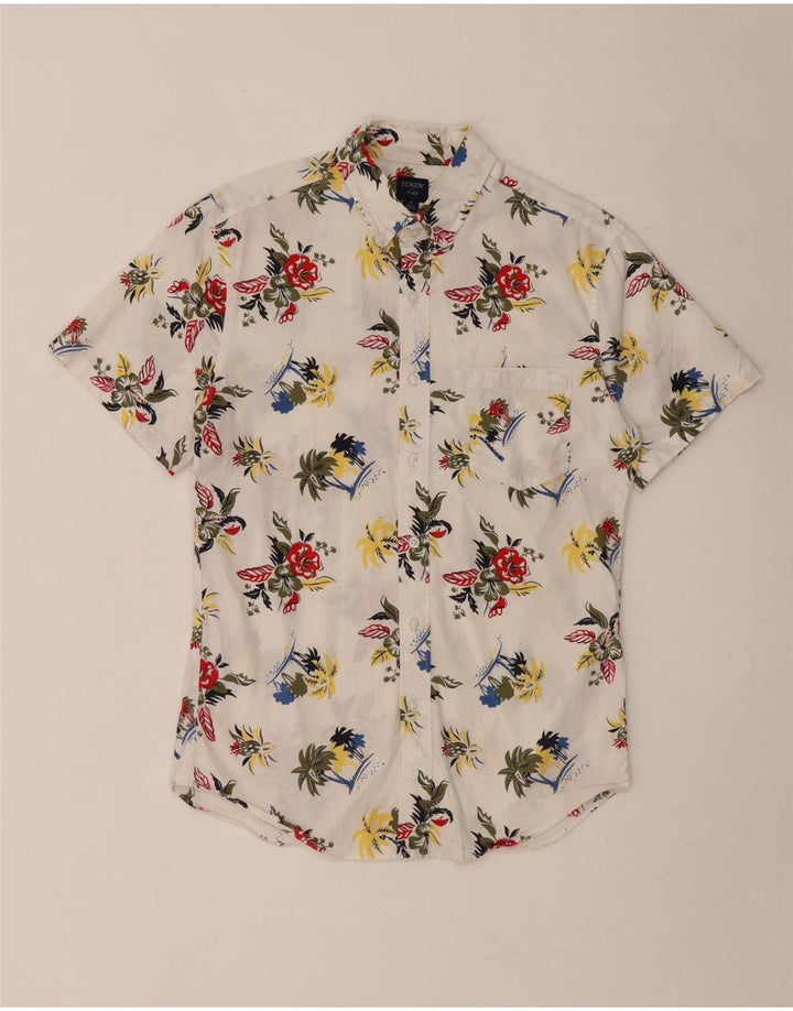 J. CREW Herren-Flex-Kurzarmhemd, klein, weiße Baumwolle mit Blumenmuster