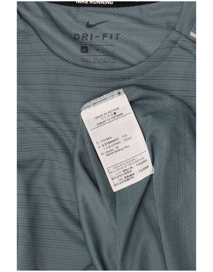 NIKE Herren-Dri-Fit-Oberteil, langärmelig, mittelblaues Nadelstreifen-Polyester