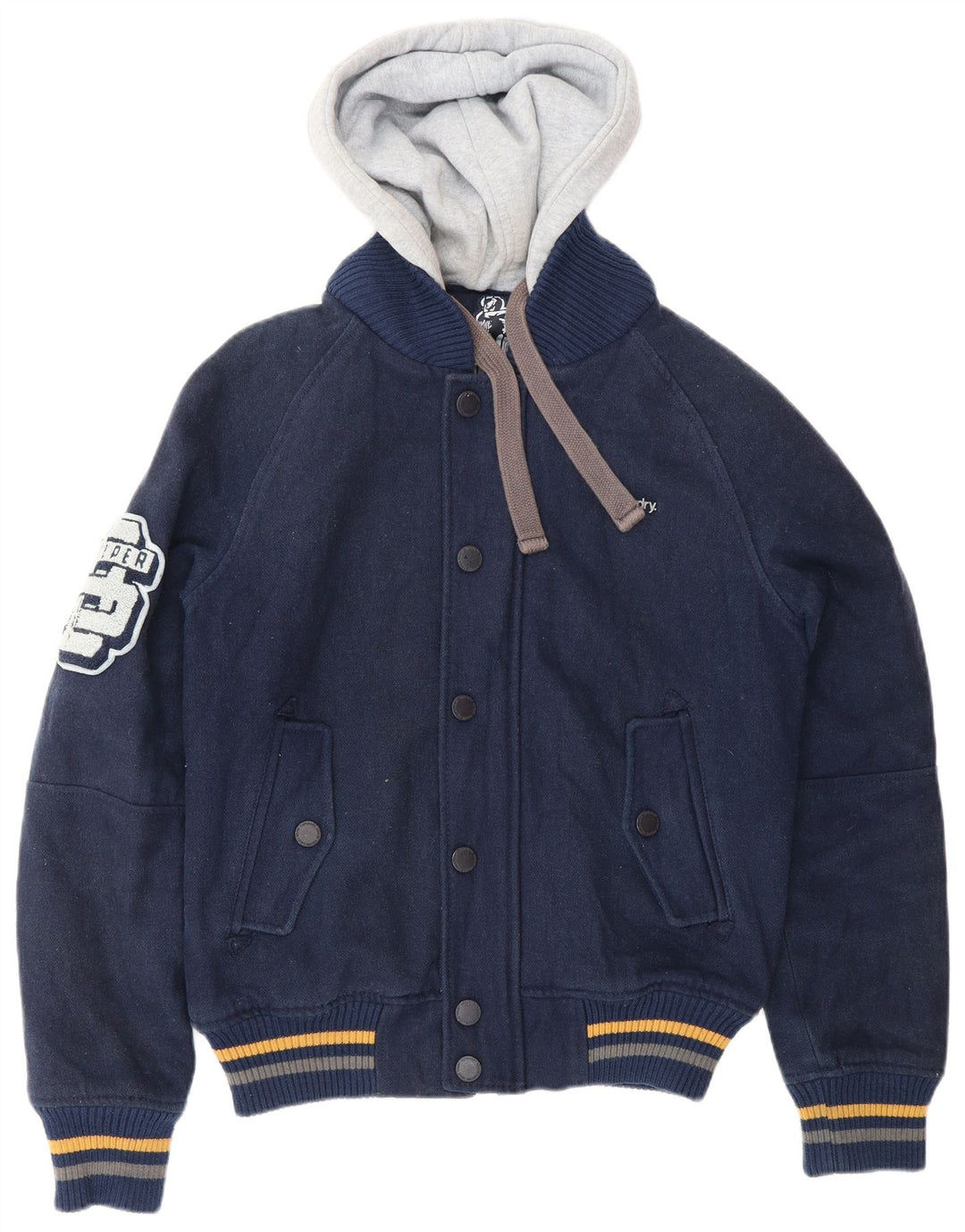 SUPERDRY Grafische College-Jacke für Herren, UK 38, mittleres Marineblau, Farbblock