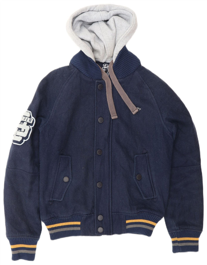 SUPERDRY Grafische College-Jacke für Herren, UK 38, mittleres Marineblau, Farbblock