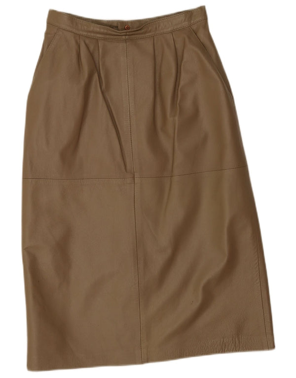 Vintage Damen High Waist Lederrock EU 38 Medium W26 Khaki Leder