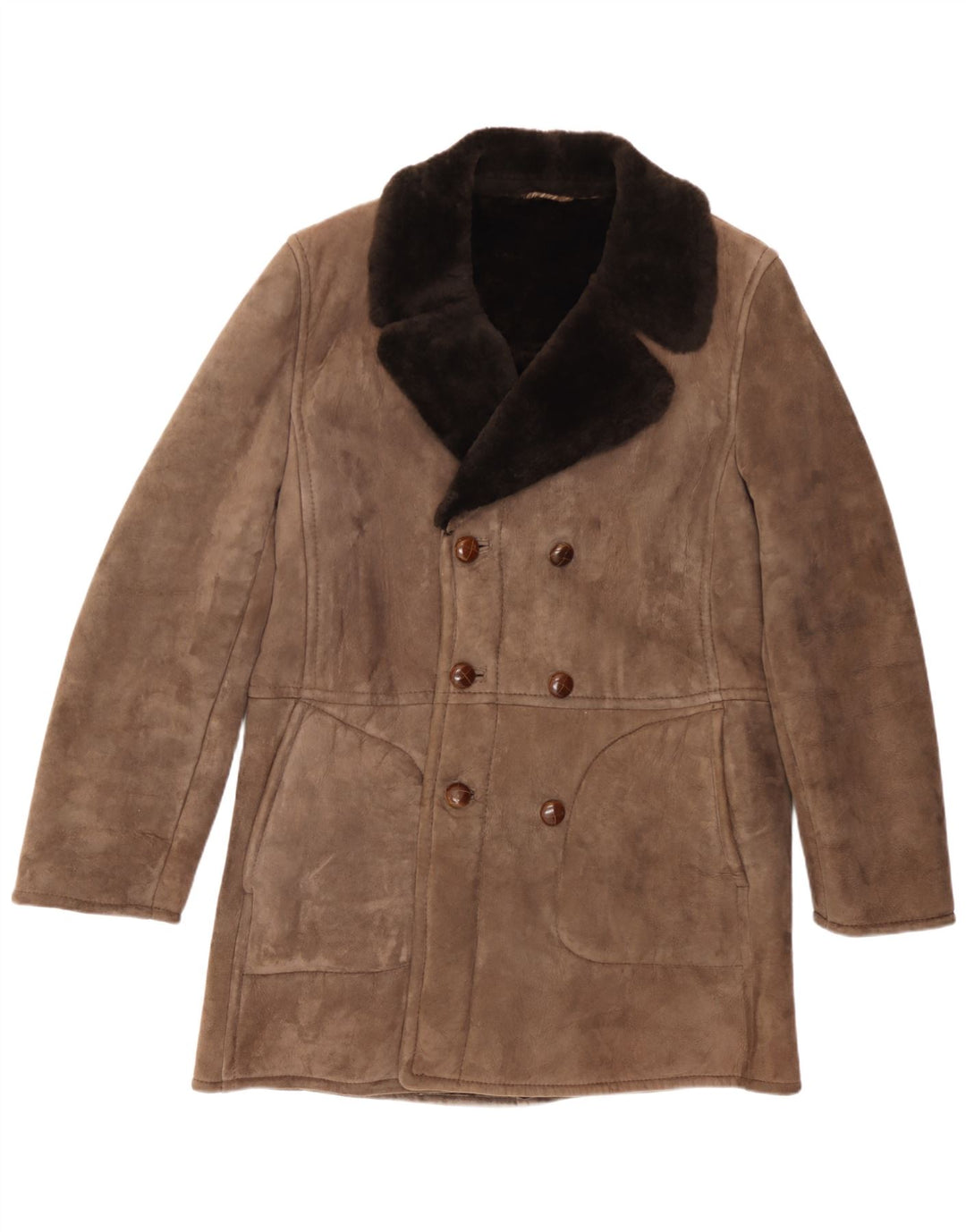 Scout Herren Shearling Zweireihiger Mantel UK 38 Mittelbraunes Shearling
