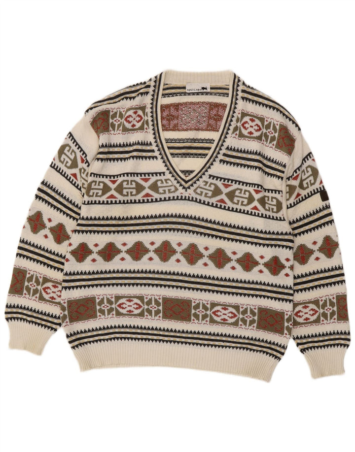 Maremma Herren-Pullover mit V-Ausschnitt, Größe 52, groß, mehrfarbig, Fair Isle