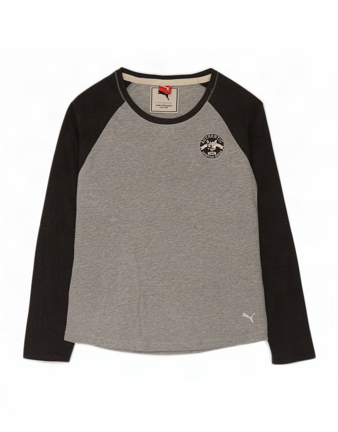 Puma Damen Top Langarm UK 12 Mittelgraue Colourblock-Baumwolle