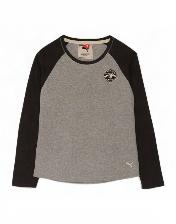 Puma Damen Top Langarm UK 12 Mittelgraue Colourblock-Baumwolle