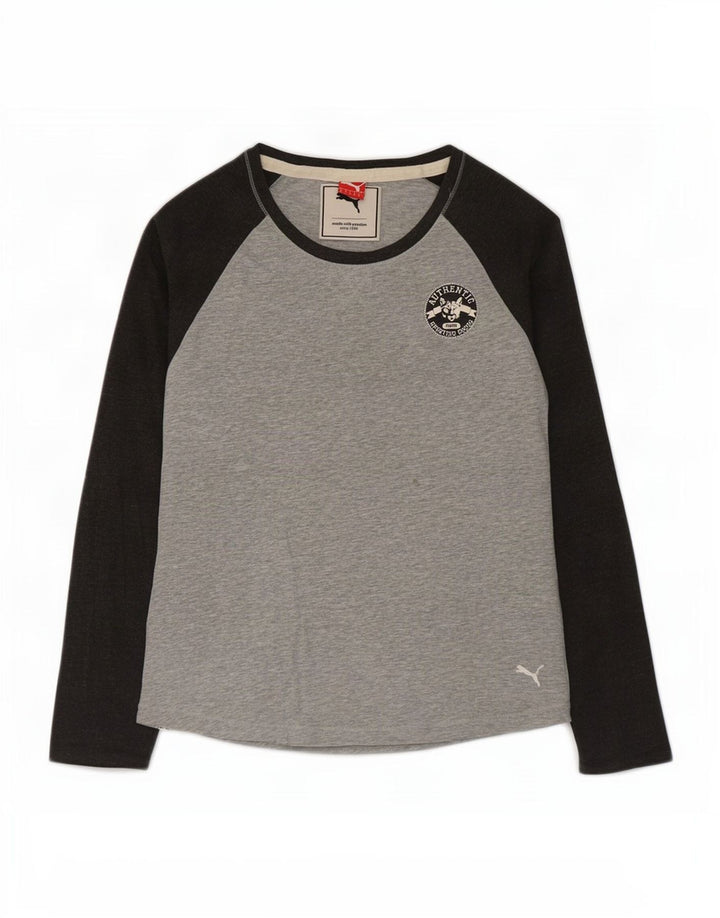 Puma Damen Top Langarm UK 12 Mittelgraue Colourblock-Baumwolle