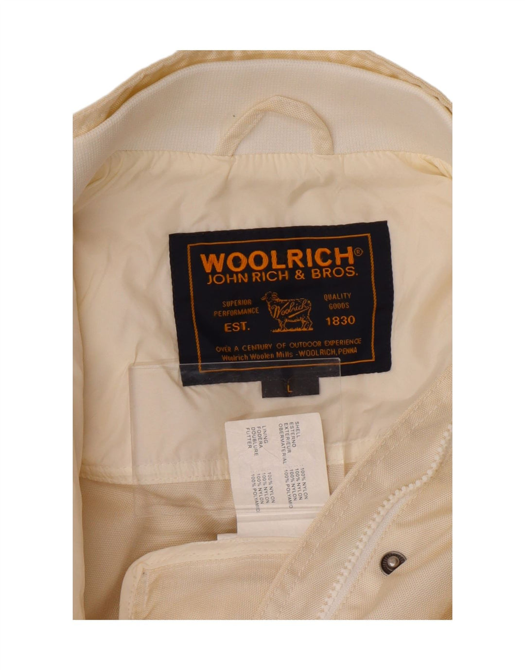 WOOLRICH Womens Hooded Bomber Jacket UK 16 Large Off White Nylon Vintage Woolrich and Second-Hand Woolrich from Messina Hembry 
