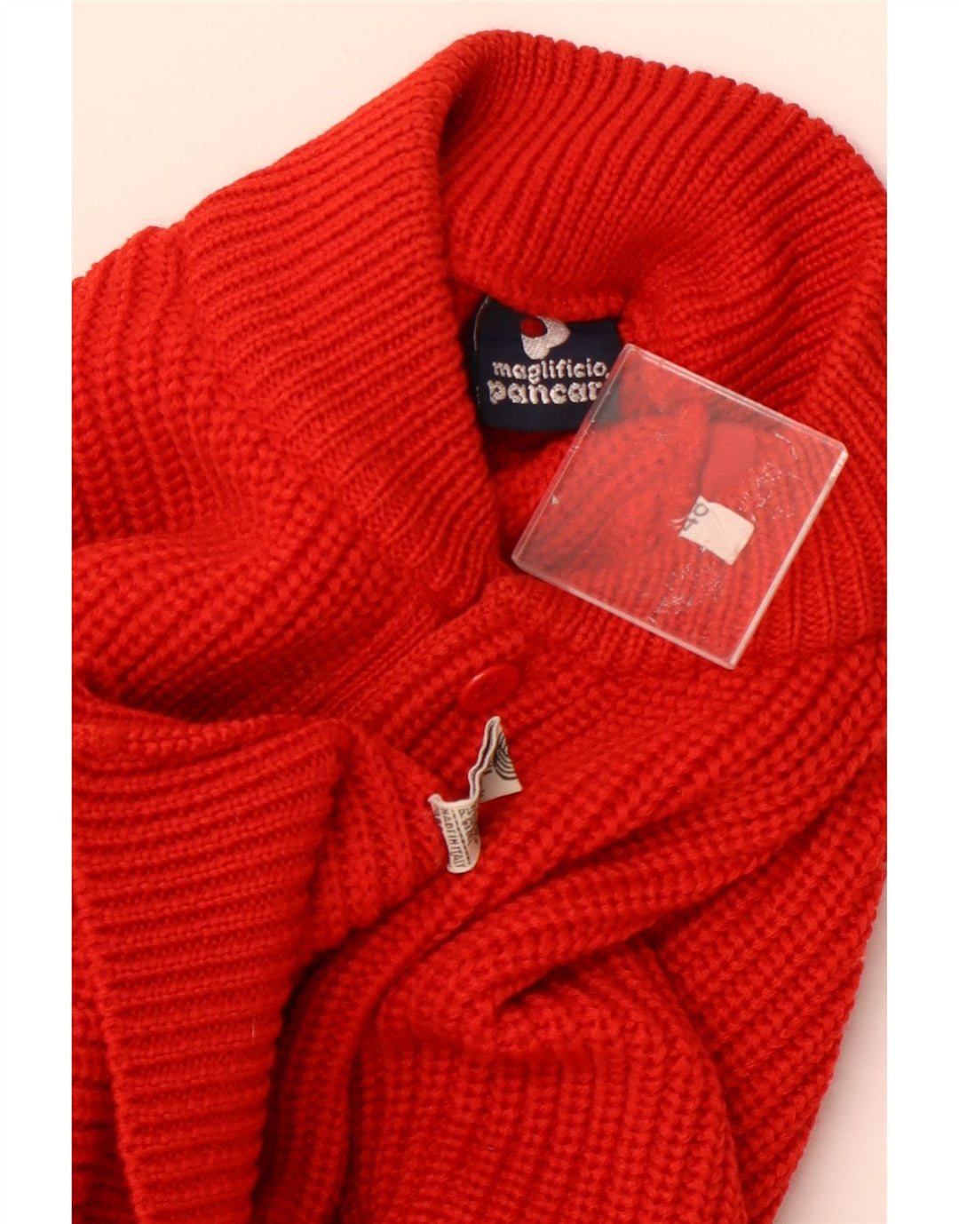 PANCARI Herren-Pullover mit Knopfkragen, Größe 48, mittelrote Schurwolle