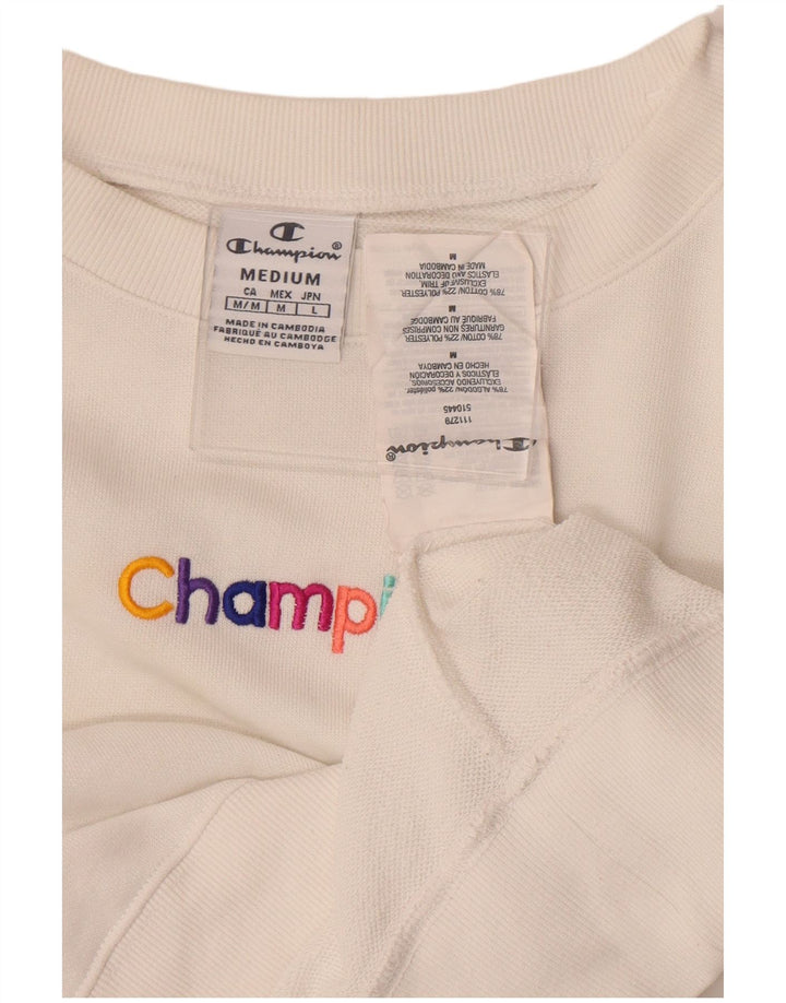 Champion Damen Crop Sweatshirt Pullover UK 14 Medium Off White Baumwolle